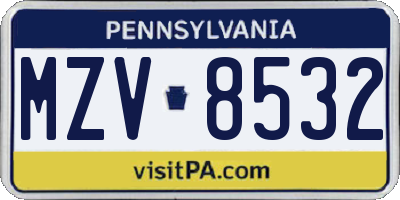 PA license plate MZV8532
