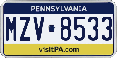 PA license plate MZV8533