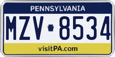 PA license plate MZV8534