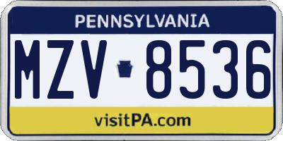 PA license plate MZV8536