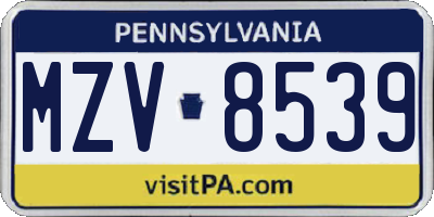 PA license plate MZV8539