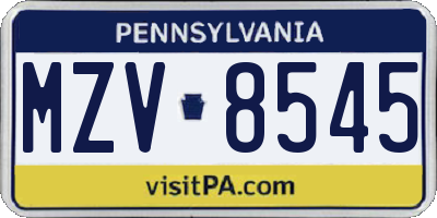 PA license plate MZV8545