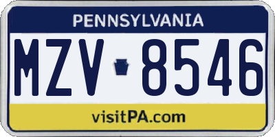 PA license plate MZV8546
