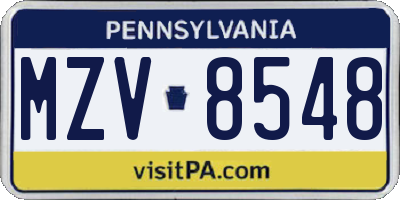 PA license plate MZV8548