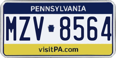 PA license plate MZV8564