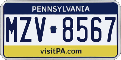 PA license plate MZV8567
