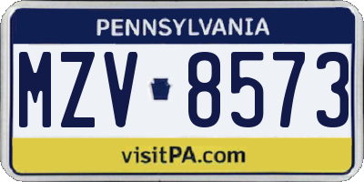 PA license plate MZV8573