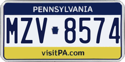 PA license plate MZV8574