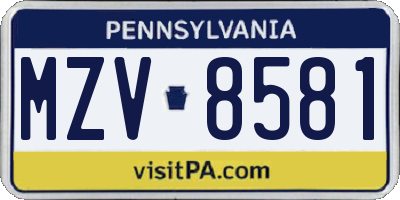 PA license plate MZV8581