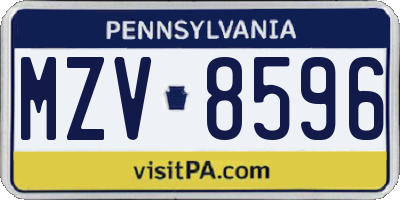 PA license plate MZV8596