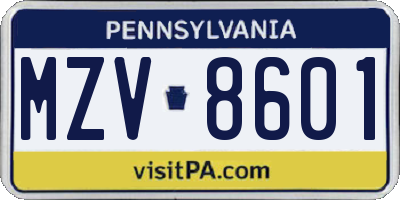 PA license plate MZV8601