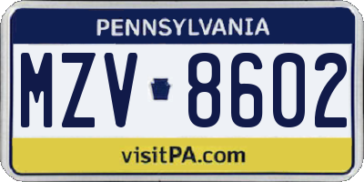 PA license plate MZV8602