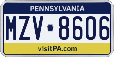 PA license plate MZV8606