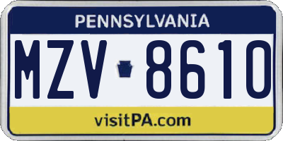 PA license plate MZV8610