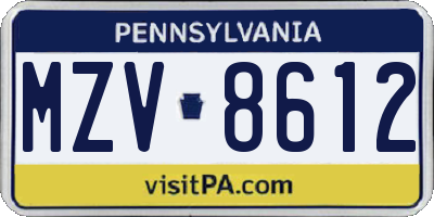 PA license plate MZV8612