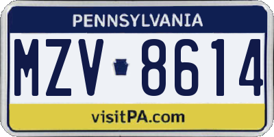 PA license plate MZV8614