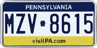 PA license plate MZV8615