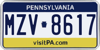 PA license plate MZV8617