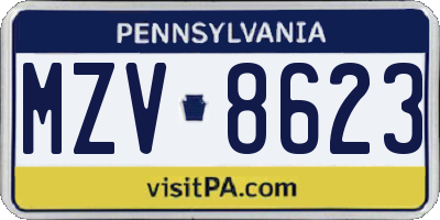 PA license plate MZV8623