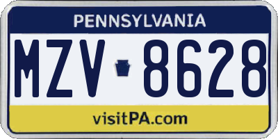 PA license plate MZV8628