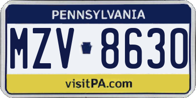 PA license plate MZV8630