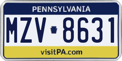PA license plate MZV8631