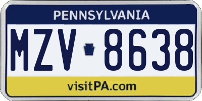 PA license plate MZV8638