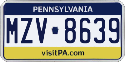 PA license plate MZV8639