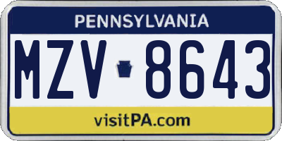 PA license plate MZV8643