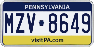 PA license plate MZV8649