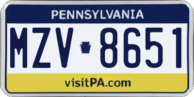PA license plate MZV8651