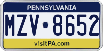 PA license plate MZV8652