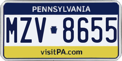 PA license plate MZV8655