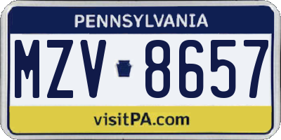 PA license plate MZV8657