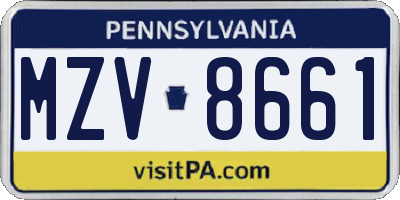 PA license plate MZV8661