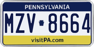 PA license plate MZV8664
