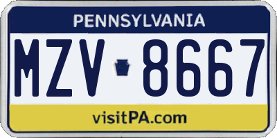PA license plate MZV8667