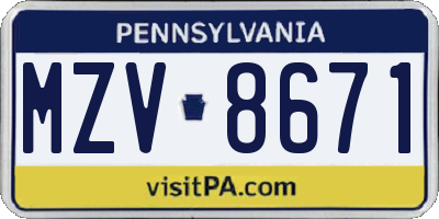PA license plate MZV8671