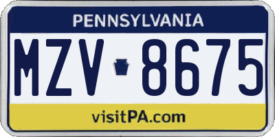 PA license plate MZV8675