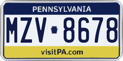 PA license plate MZV8678