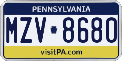 PA license plate MZV8680