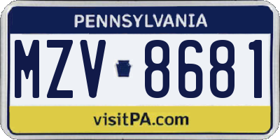 PA license plate MZV8681