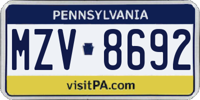 PA license plate MZV8692