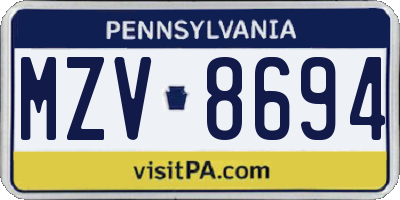 PA license plate MZV8694