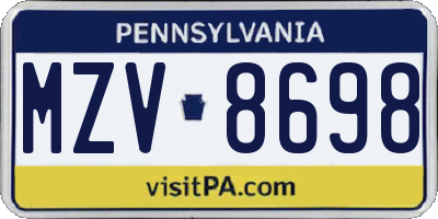 PA license plate MZV8698