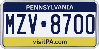 PA license plate MZV8700