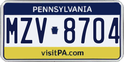 PA license plate MZV8704