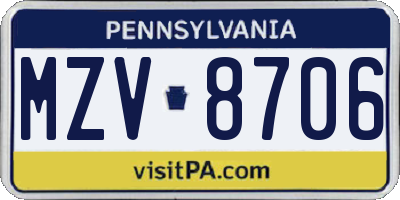 PA license plate MZV8706