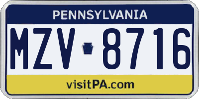 PA license plate MZV8716