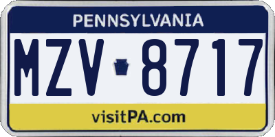 PA license plate MZV8717